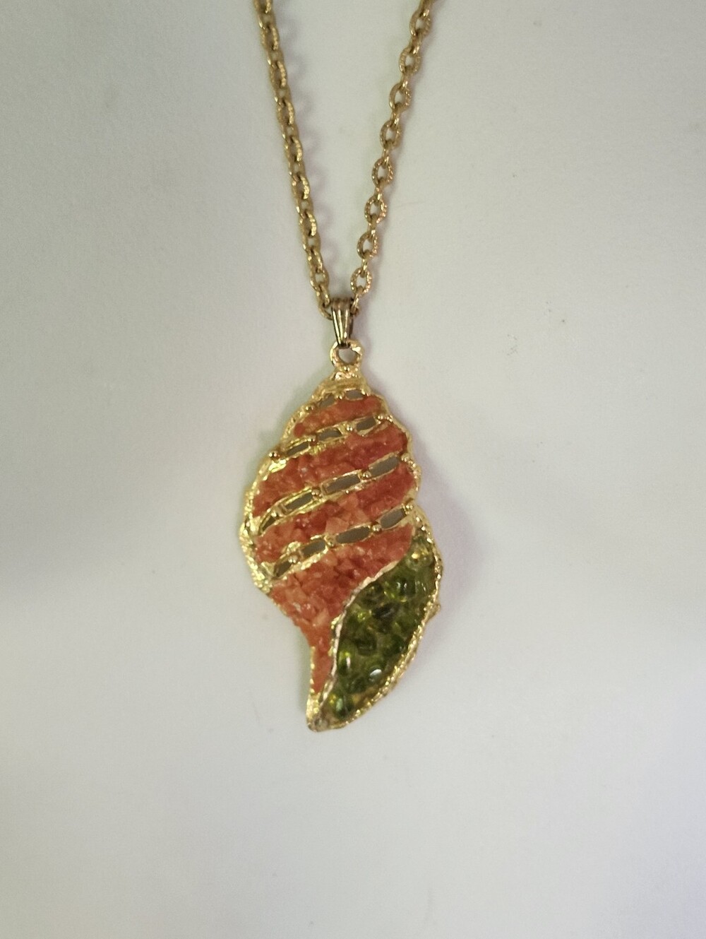Gold-Tone Coral & Olive Resin Leaf Pendant Necklace